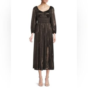 NSR Puff Sleeve Metallic Midi Dress NWT